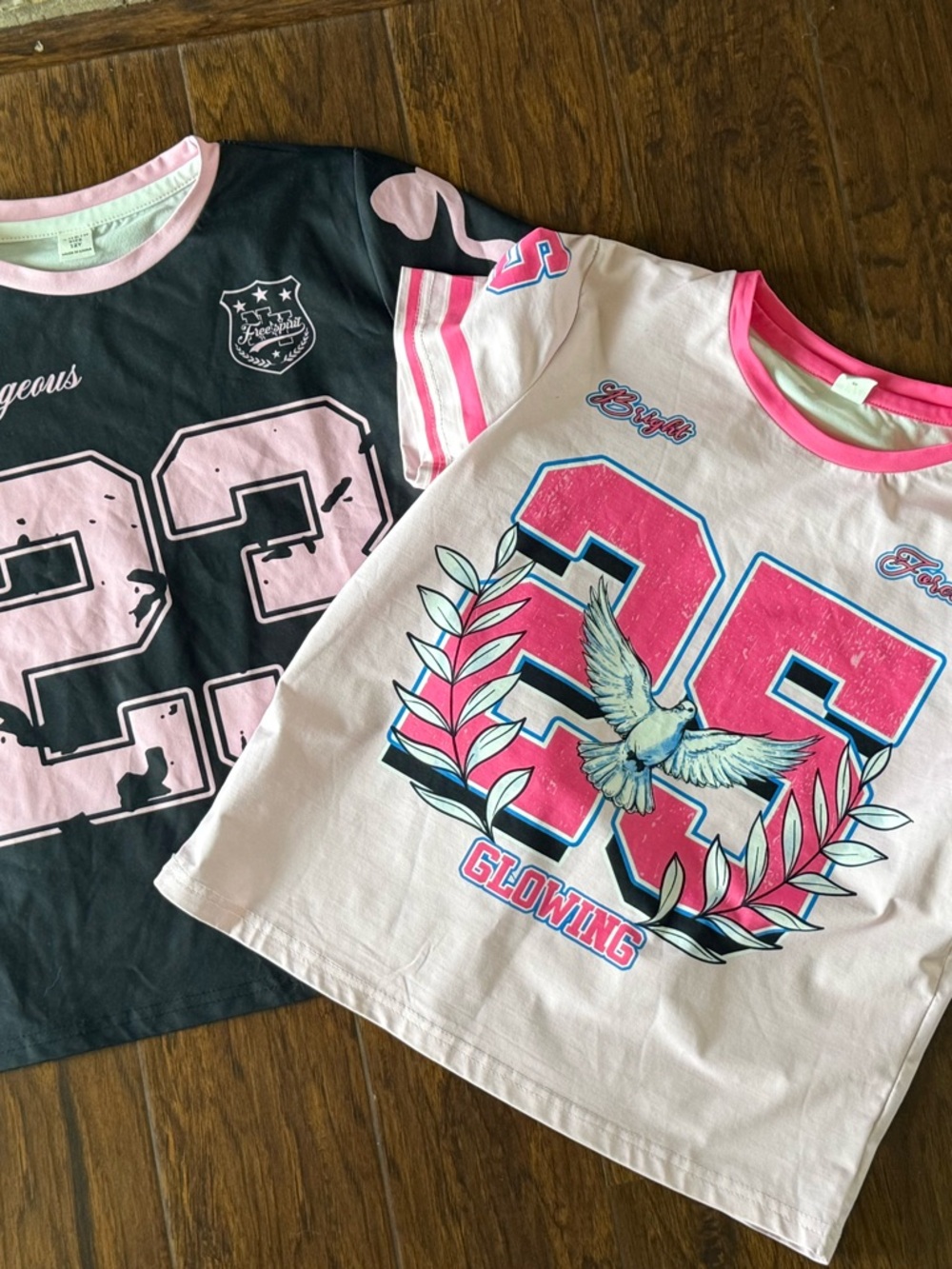 SHEIN Pink and Blue Graphic Short Sleeve Tees